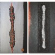 COMPOSIZIONE 3: Base legno 2 pezzi cm 33x55, colori acrilici metallizzati, filo metallico tagliato a chiodini.